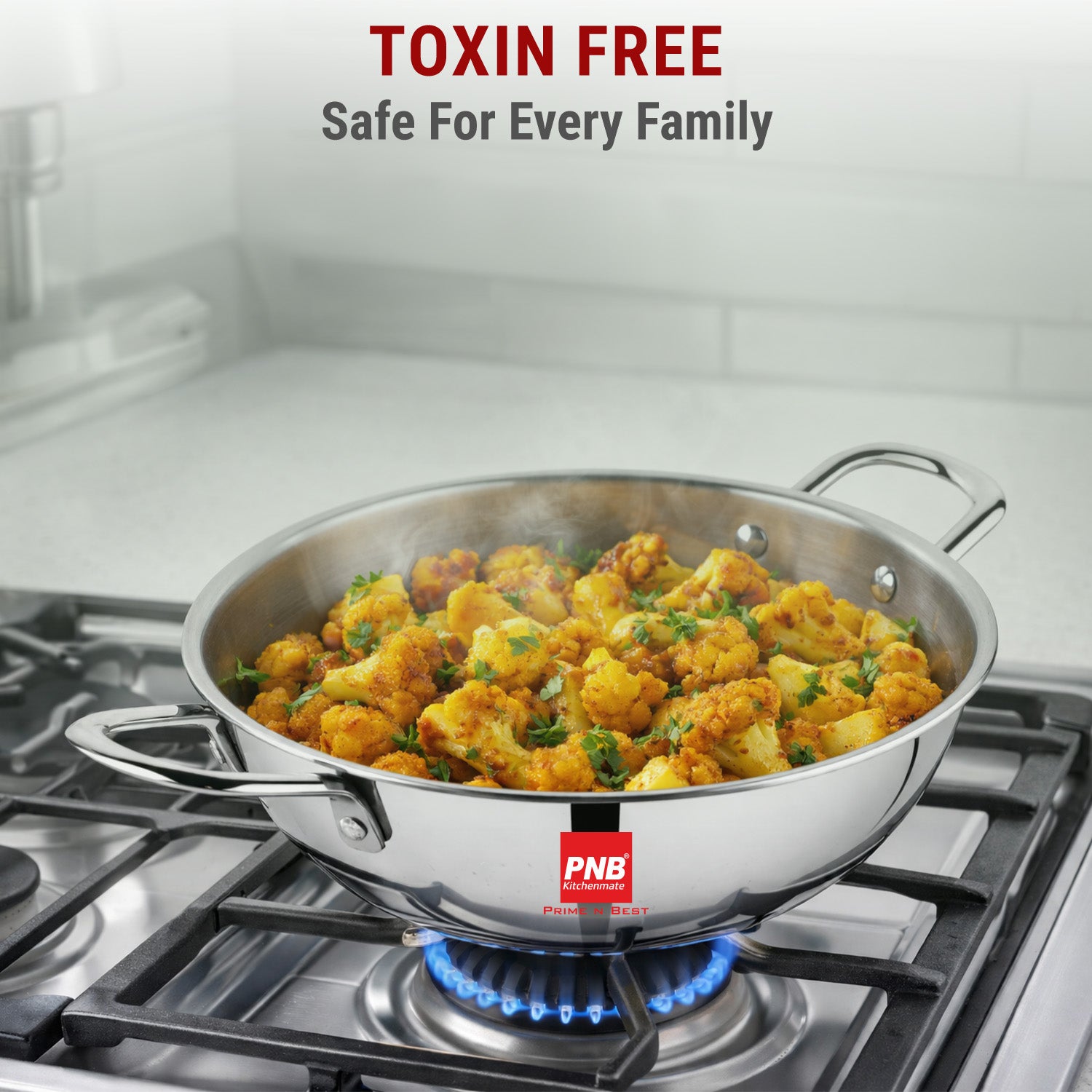 Triply Stainless Steel Kadai | Suitable For Indian Cooking, Sauces, Stews, Soups | Steel Lid | Induction, Electric Friendly