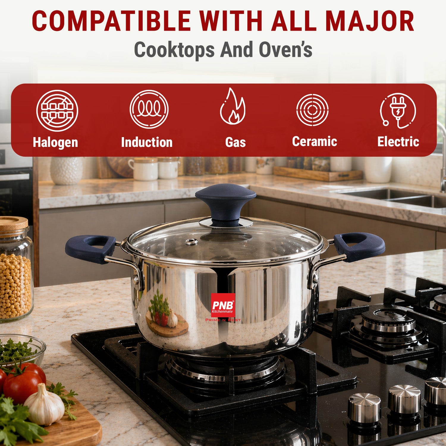 Stainless Steel Induction Bottom (Encapsulated Bottom) Casserole/Stewpan with Glass Lid-Virgo