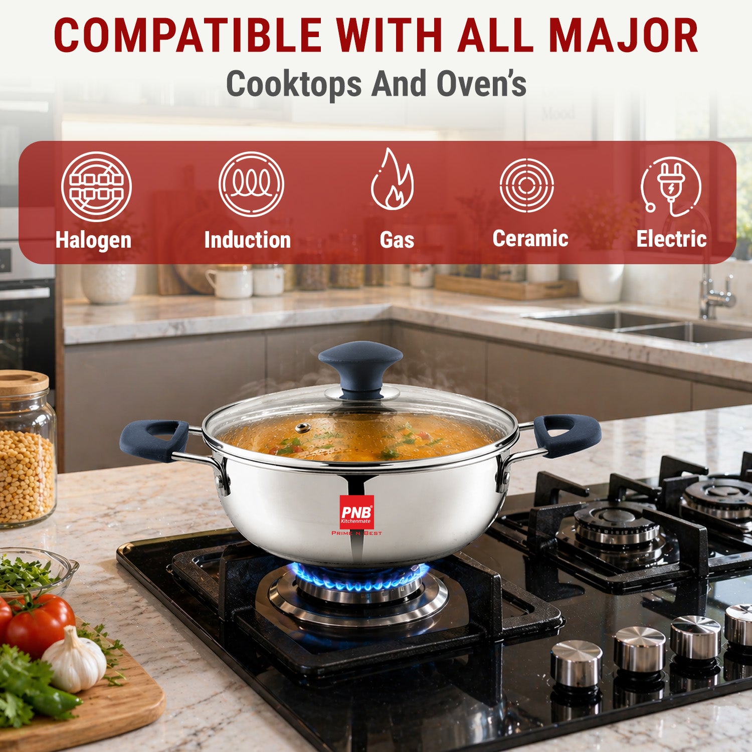 Stainless Steel Induction Bottom (Encapsulated) Kadhai with Glass Lid | Induction Friendly Stainless Steel Cookware Kadahi | 5 Year Warranty-Virgo