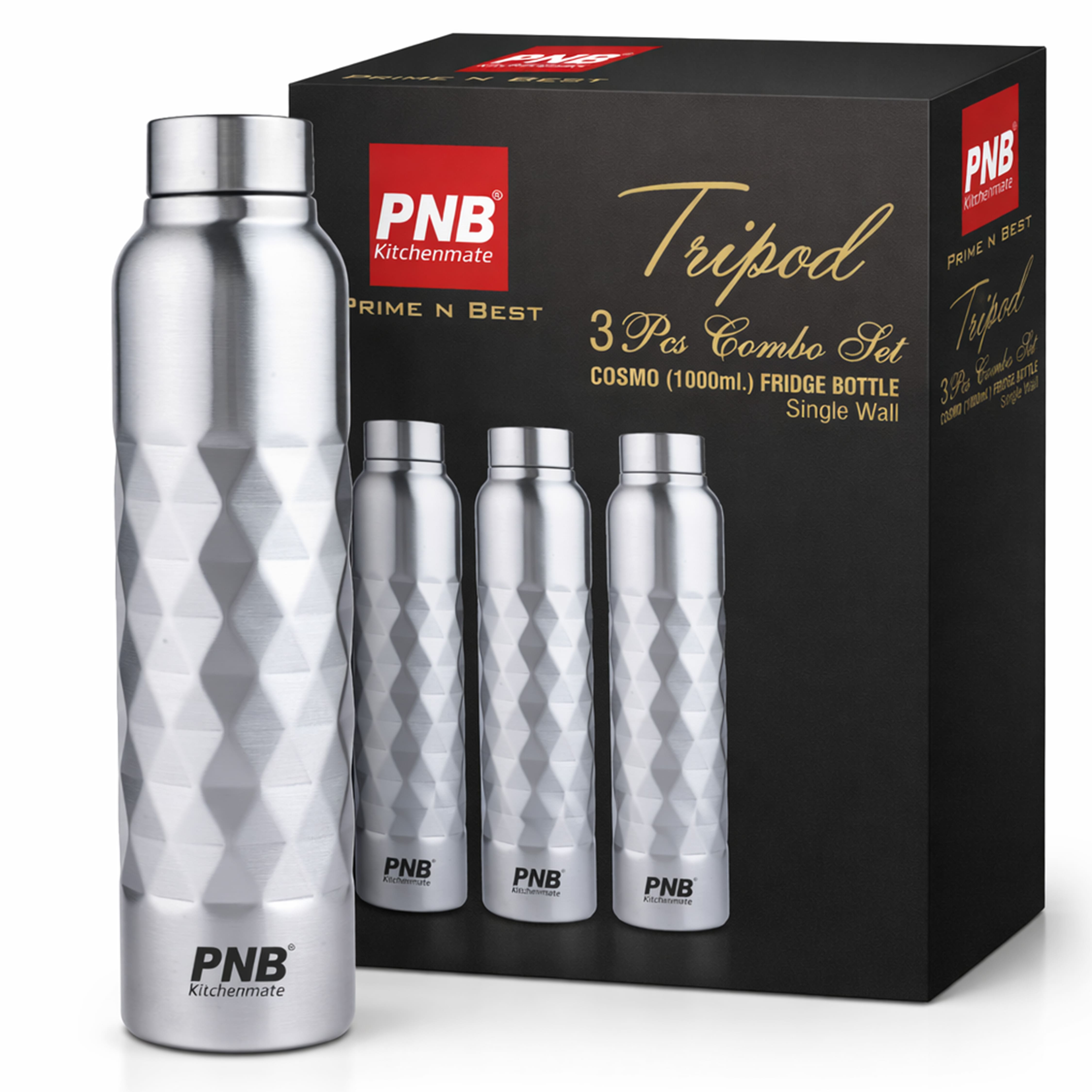 Premium stainless steel single wall leakproof non insulated bottle-1 Liter, Ideal for keeping in fridge