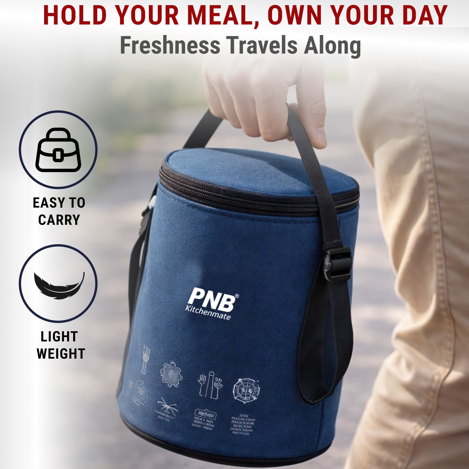 Stud Tiffin Set with 3 Steel containers and Insulated Bag