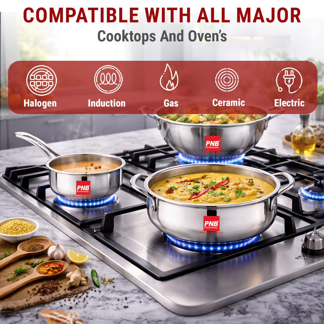 Triply Stainless Steel Cook and Serve Biryani Handi with Glass Lid for Serving | Biryani Pot, Gas & Induction Compatible | Non-Toxic, Less Oil, Stick Resistant