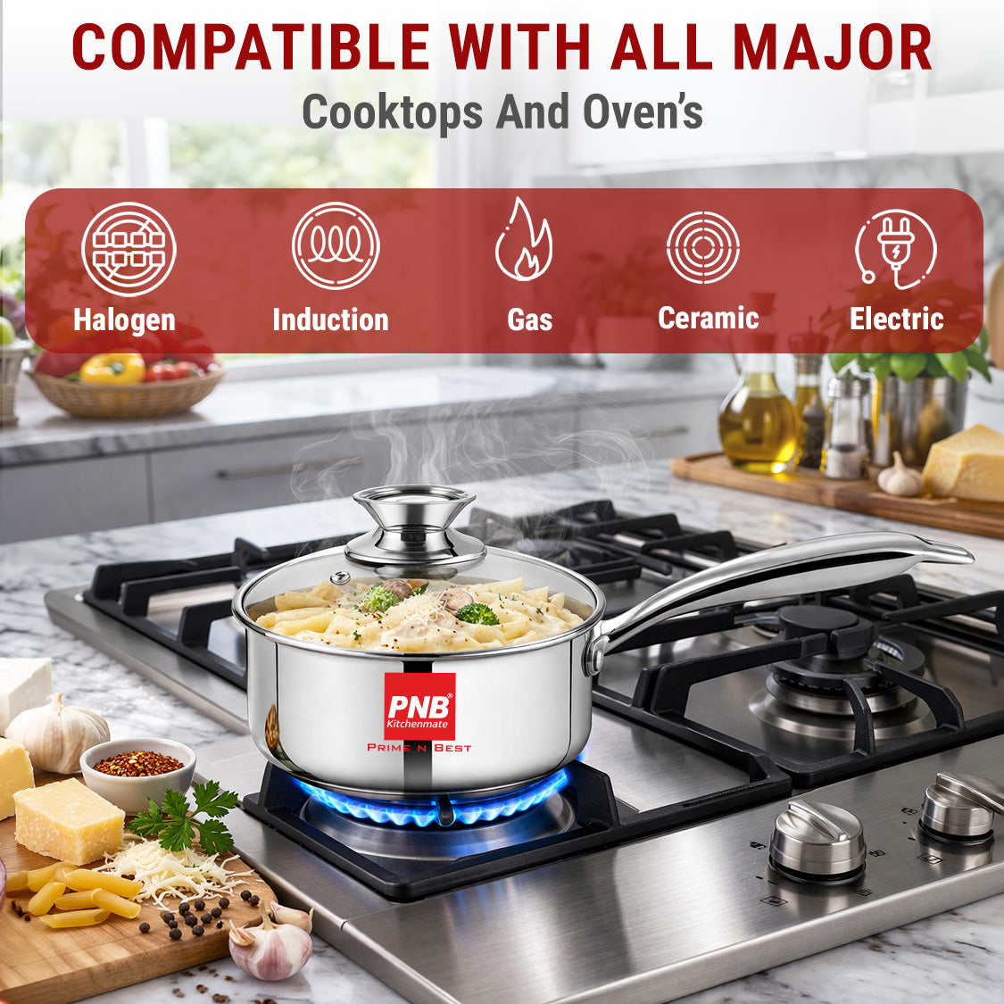 Triply Stainless Steel Tea Pan with Glass Lid | Triply Sauce Pan | Induction & Gas Stove Compatible Milk Pan