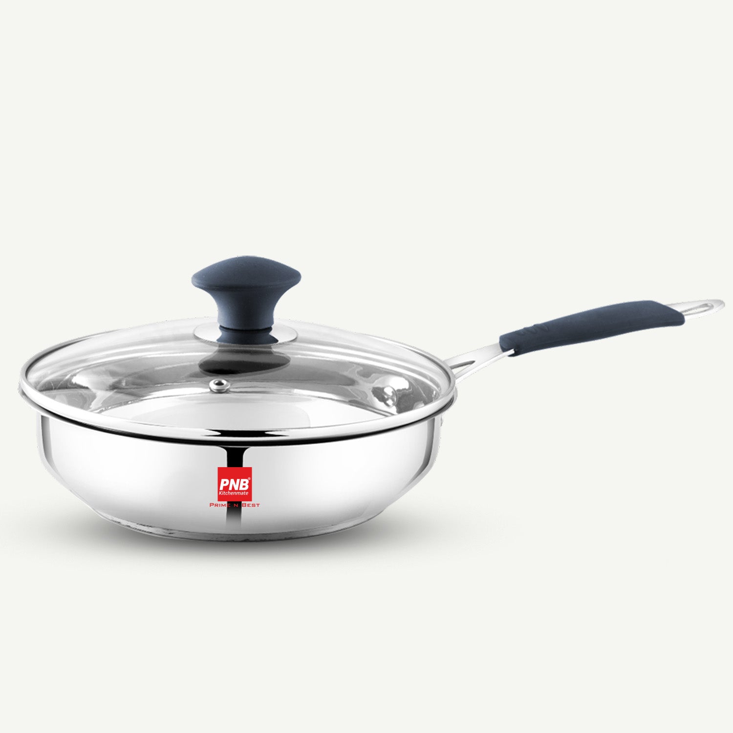 Sandwich Bottom Stainless Steel Frypan with Glass Lid | Induction Friendly Stainless Steel Cookware Frypan| 5 Year Warranty-Virgo