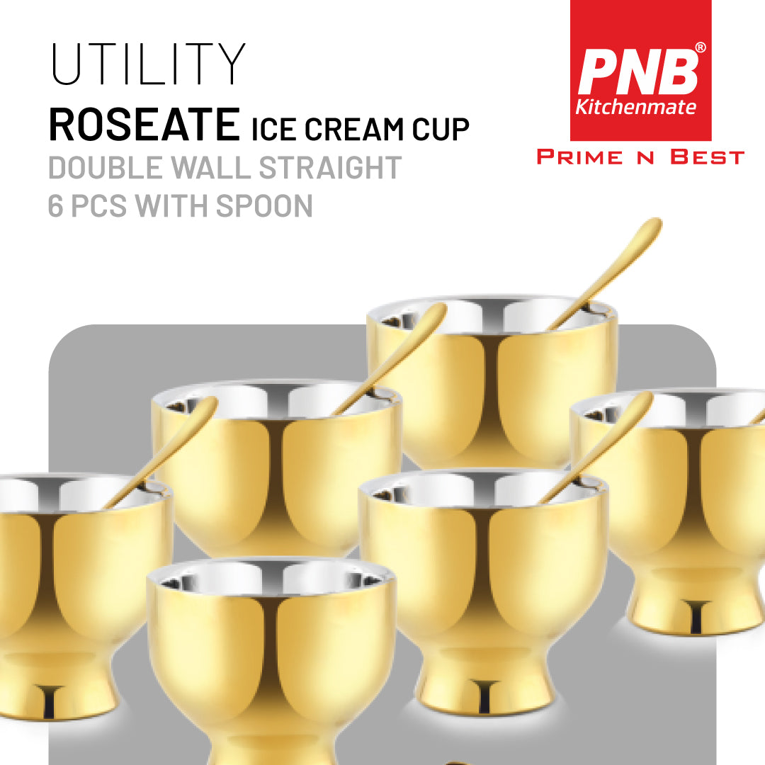 Roseate Ice Cream Cup Double Wall Straight 6 Pcs Withspoon - Utility