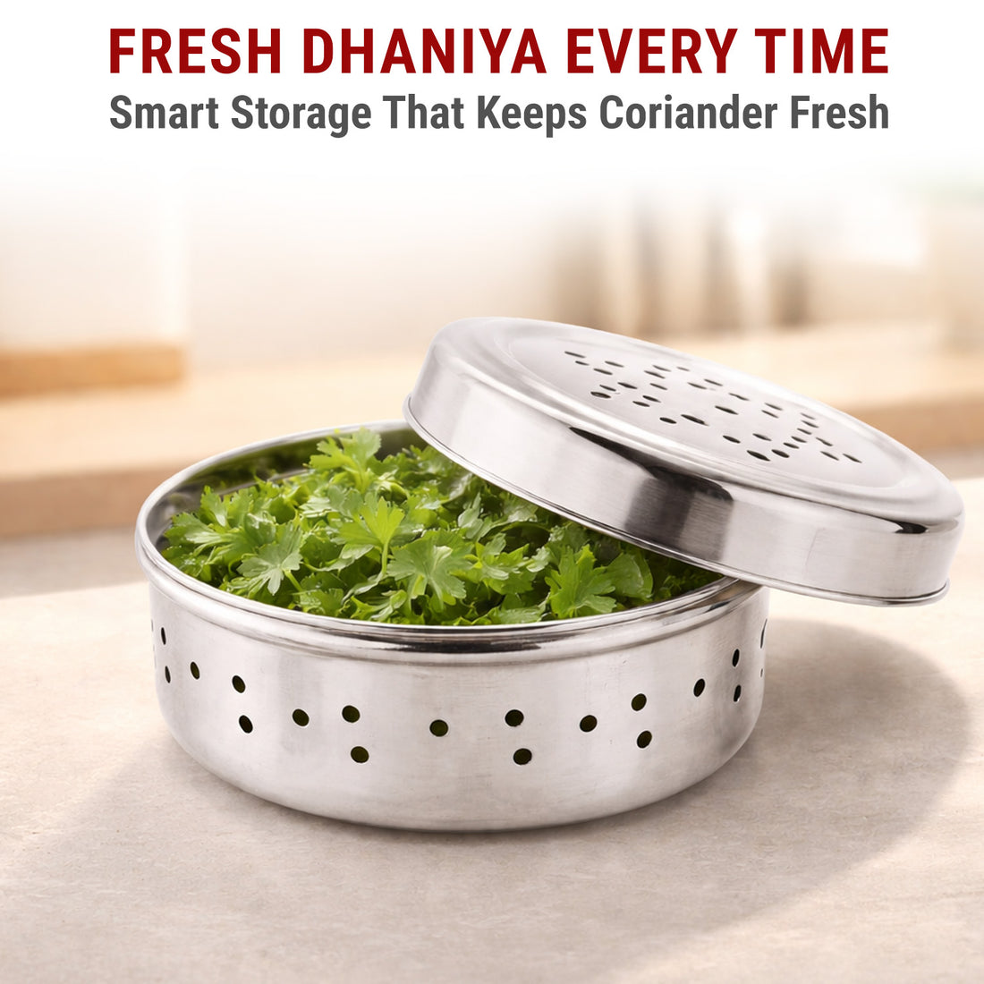 Stainless Steel Hole Puri Dabbas / Sprout Maker / Dhaniya Dabba / Flat Canisters With Air Ventilation