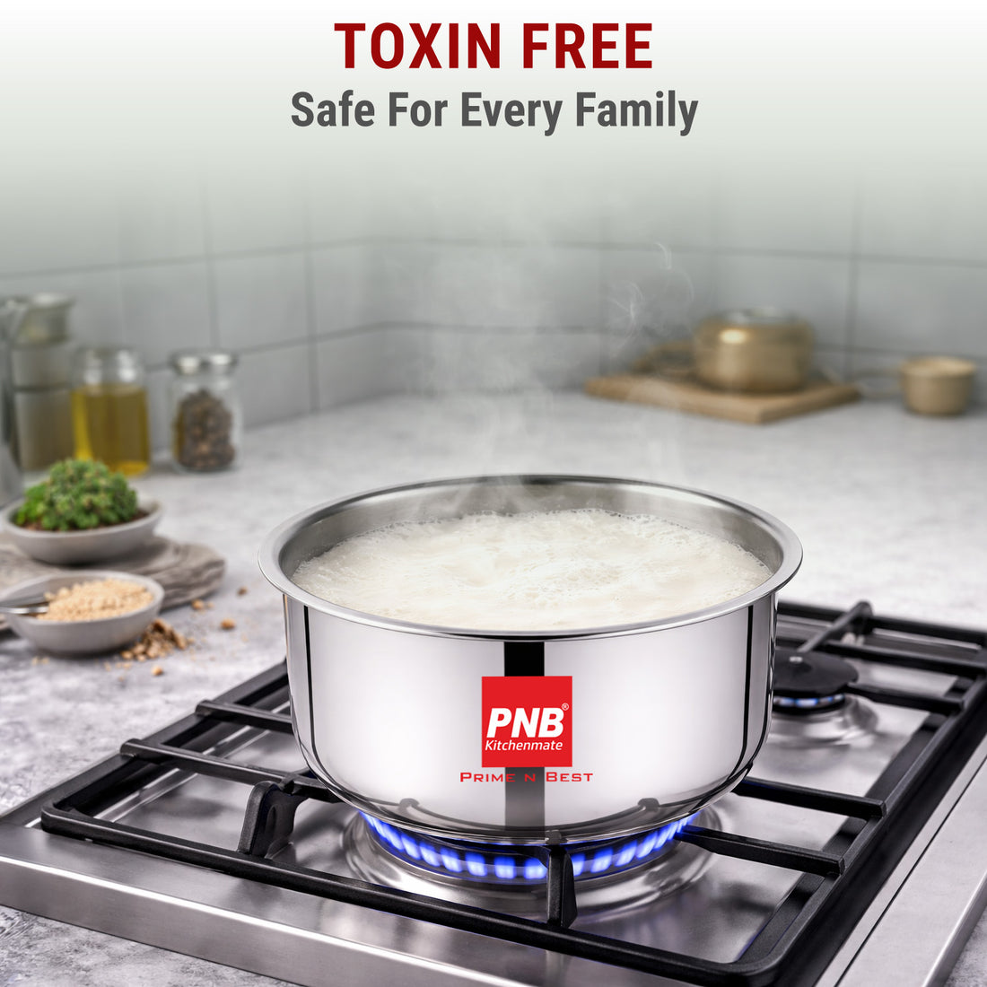 Triply Stainless Steel Tope with Stainless Steel Lid, Topia/Patila with Lid, Flared Rim, Healthy Cooking, Non-Toxic, Food Safe, Durable - Induction and Gas Stove Ready