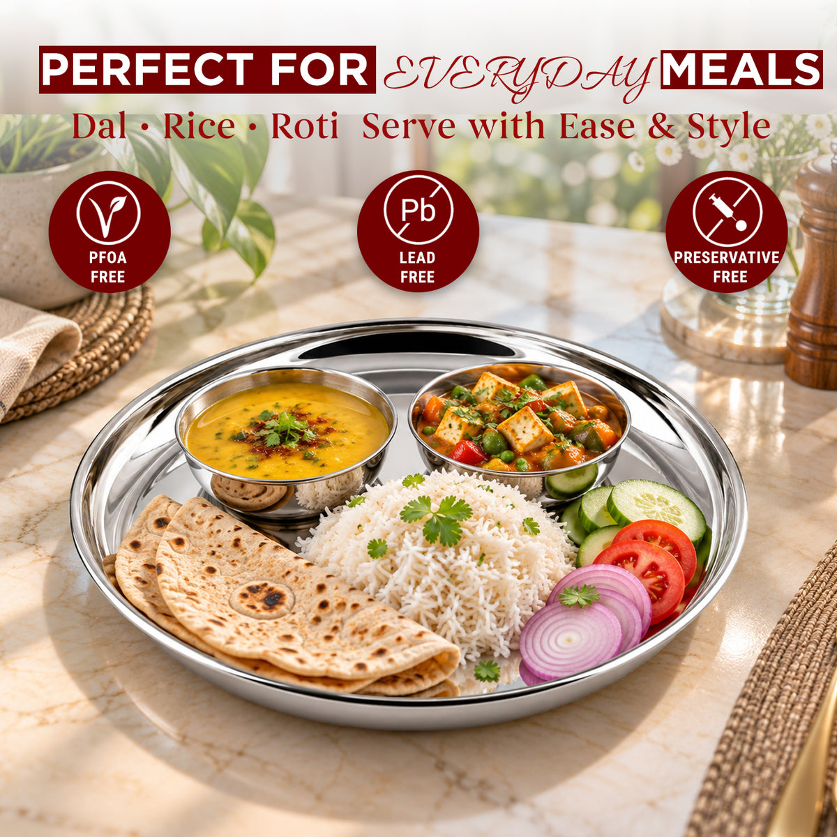 Premium Stainless Steel Beggy Bharat 9, 11 & 12 Inch Plate / Thali with Heavy Gauge Construction