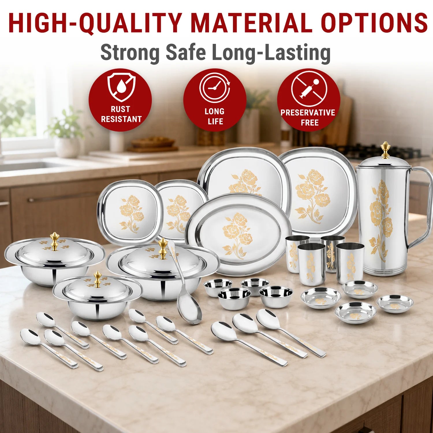 Stainless Steel Dinner Set Quad- 57 Pcs