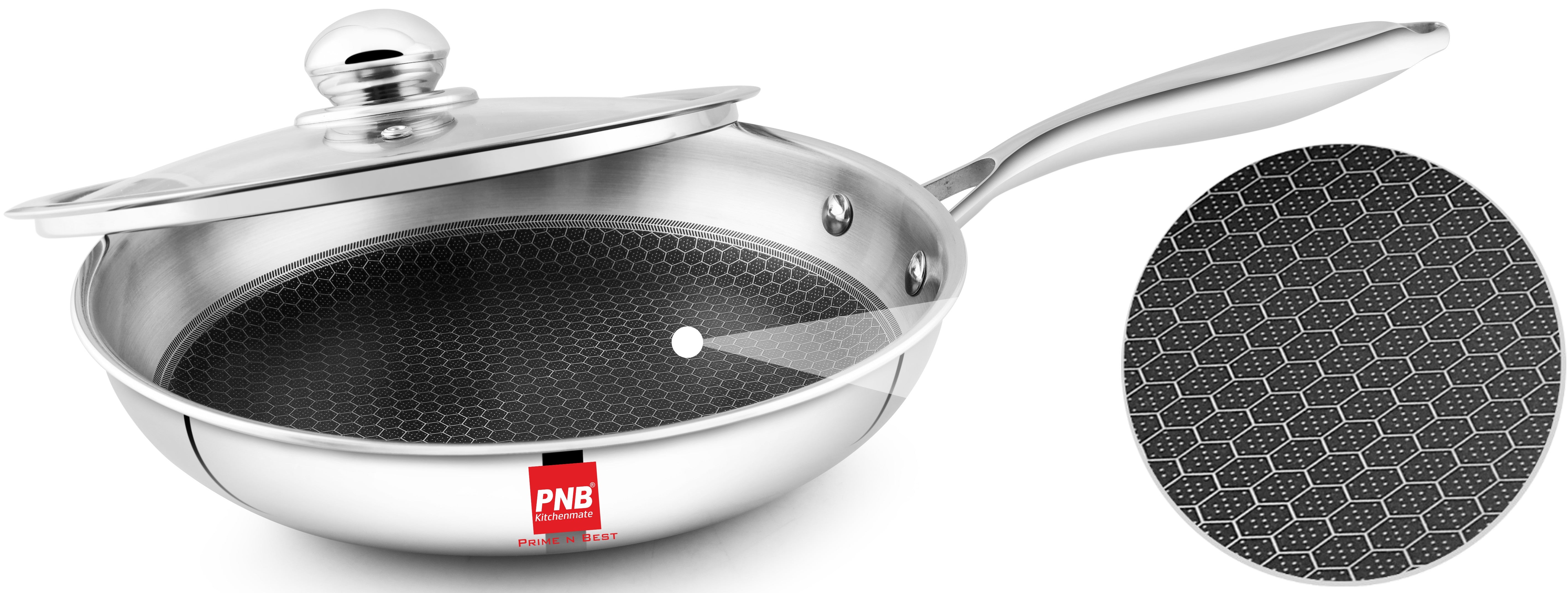 Triply Stainless Steel Frypan, Honeycomb Mesh Non-Stick Coating, PFOA Free, Consumes Less Oil, Healthy Cooking, Even Heat Distribution - Induction and Gas Stove Ready