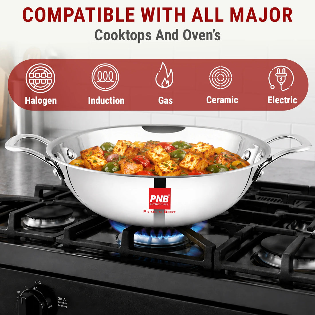 Triply Stainless Steel Sumo Extra Deep Kadai without lid, Even Heating, Less Oil Healthy Cooking, Heavy Bottom Induction Cookware Kadhai for Cooking & Frying
