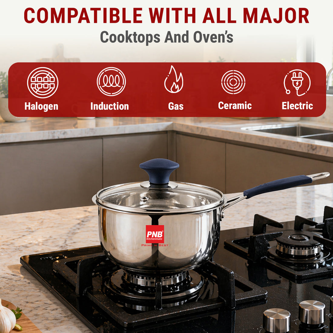 Stainless Steel Induction Bottom (Encapsulated) Saucepan with Glass Lid | Induction Friendly Stainless Steel Cookware Saucepan | 5 Year Warranty-Virgo
