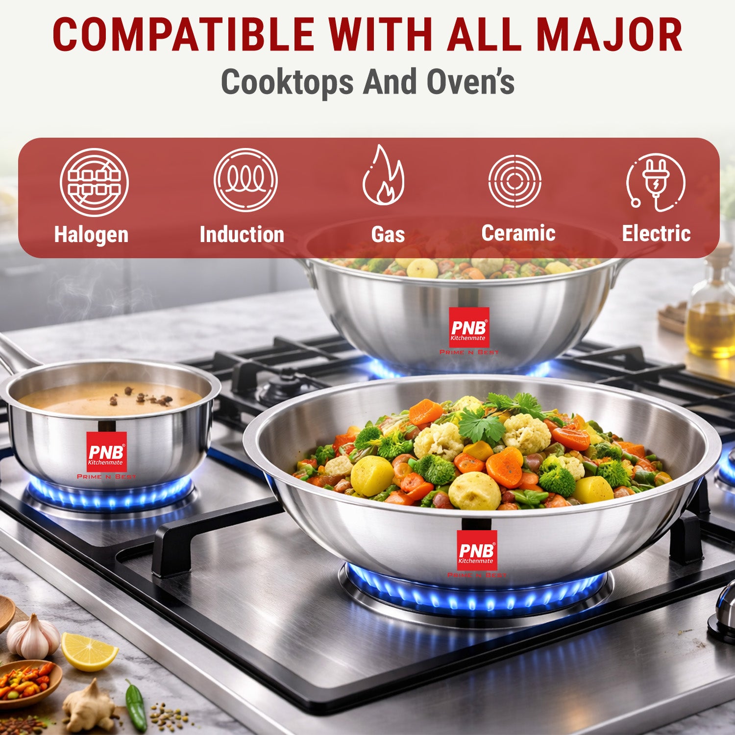 Triply Stainless Steel Cook and Serve Tasla/Tasra, Consumes Less Oil, Healthy Cooking, Even Heat Distribution - Induction and Gas Stove Ready