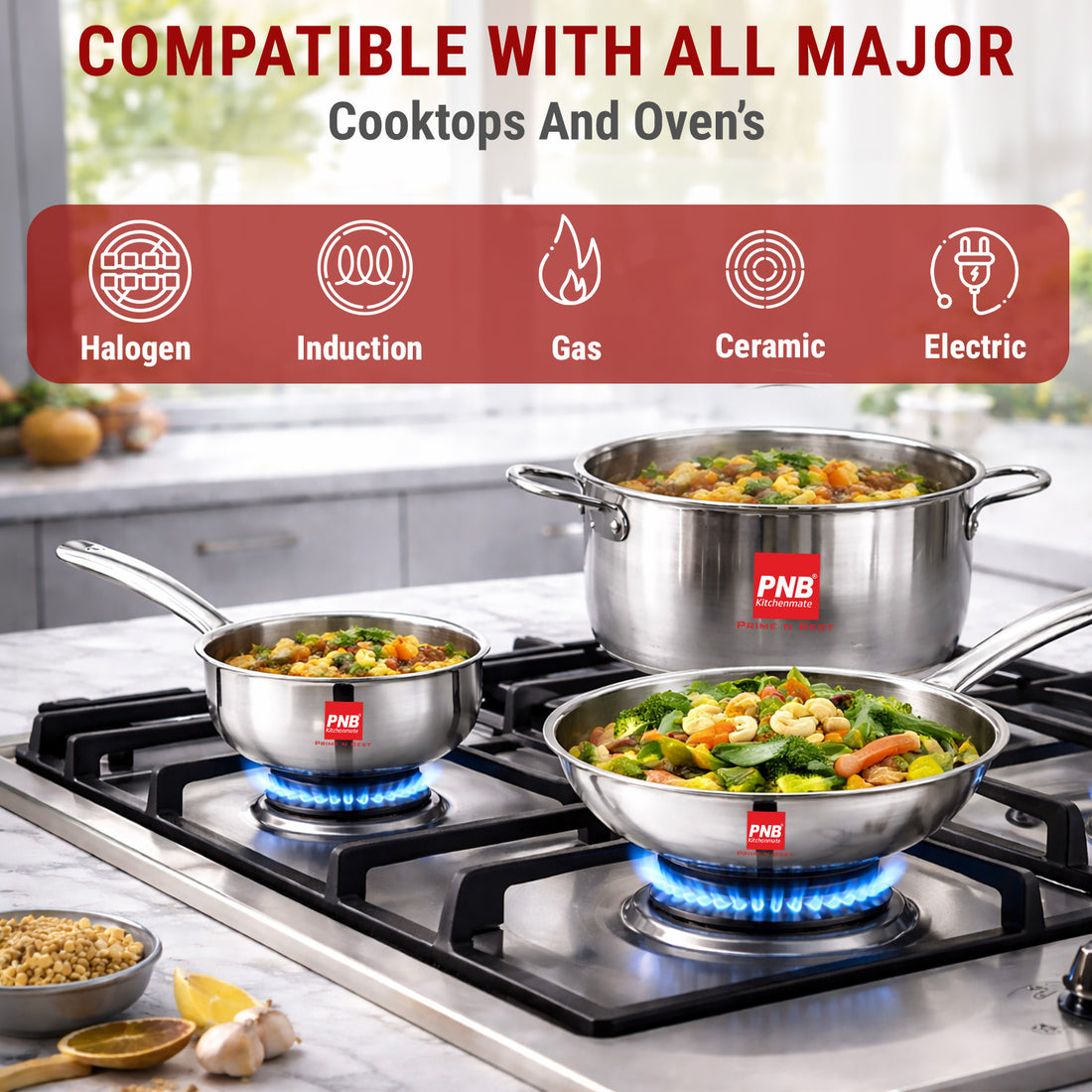 Triply Stainless Steel Frypan with Steel Lid | 3-Ply Induction Gas Compatible | PFOA Free | 5 Year Warranty | Ideal Frying Pan