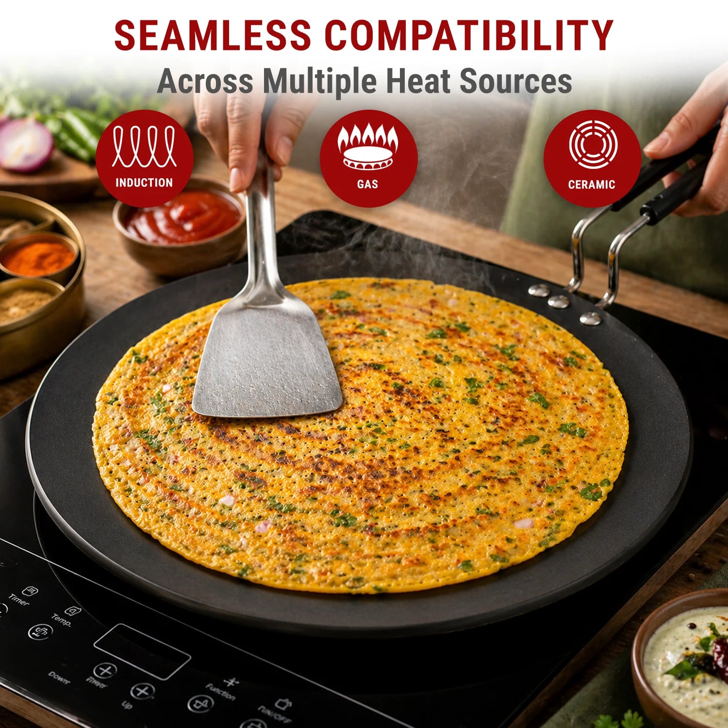 Hard Anodised Roti Tawa | Thick Base | Gas & Induction Compatible | Metal Spoon Friendly | Stay Cool Handle | Wide Base | 5 Year Warranty