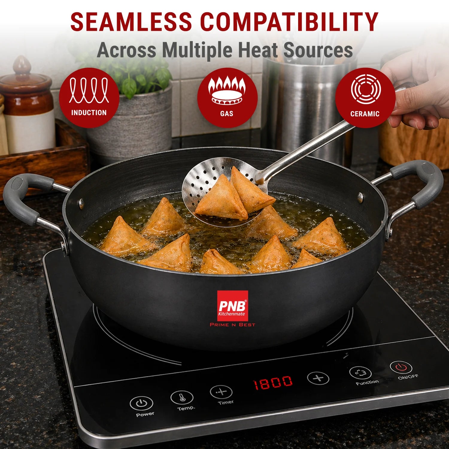 Hard Anodised Deep Kadhai with Lid | 3.25mm Thick | Natural Stick Free Kadai | Metal Spoon Friendly | 5 Year Warranty | Induction Cooktop Compatible