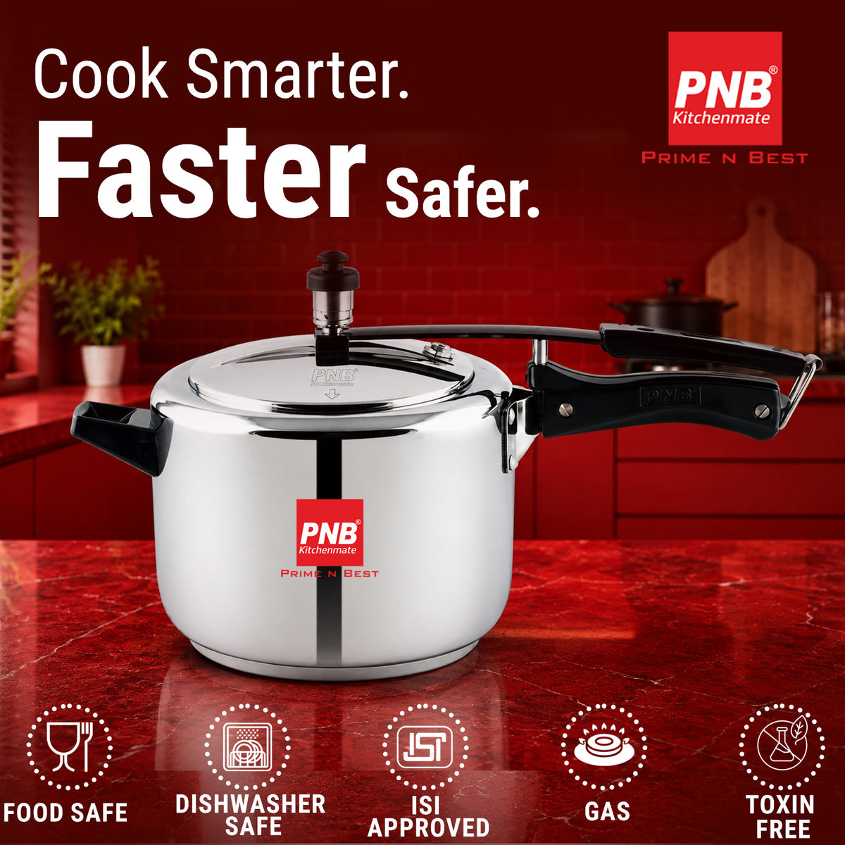 Food-Grade 304 Stainless Steel 3, 3.5 & 5 Liter Inner Lid Pressure Cooker with Induction friendly base and 18/8 Full-Body Construction