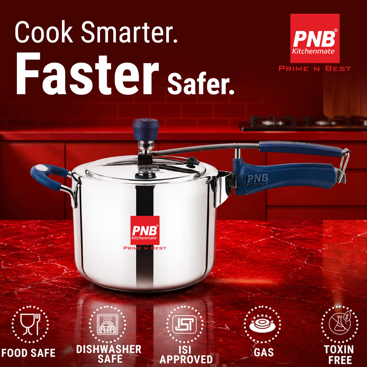 Food-Grade 304 Stainless Steel 3 & 5 Liter Inner Lid Pressure Cooker with Induction friendly base and Unbreakable Silicone Handle