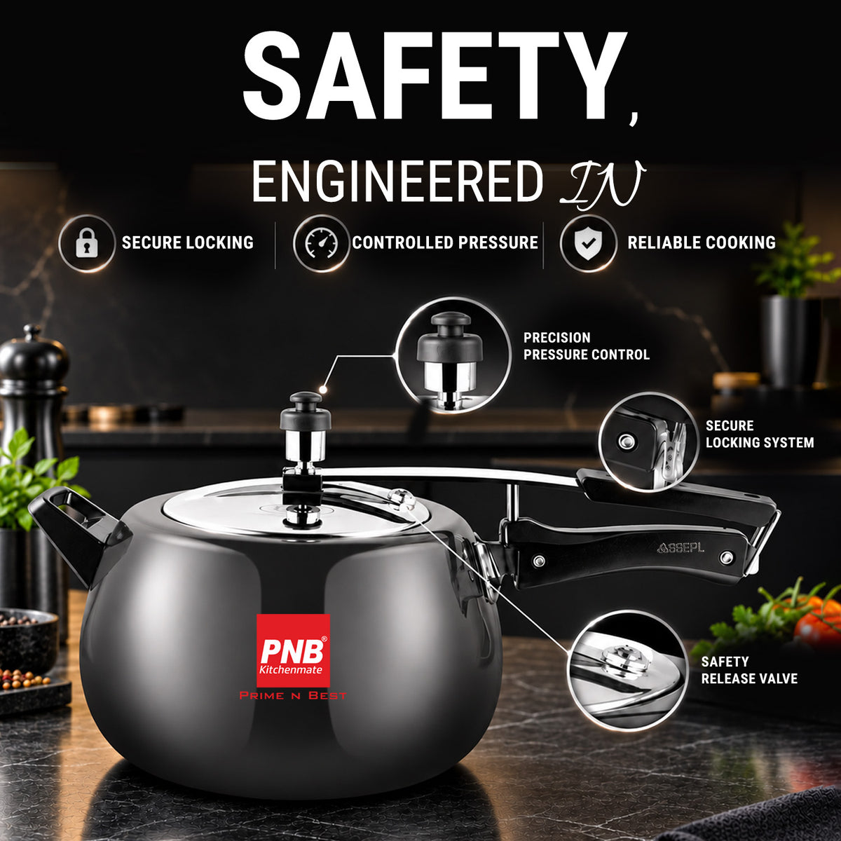 Hard Anodised Pressure Cooker Stainless Steel Inner Lid with Induction Base-Onyx
