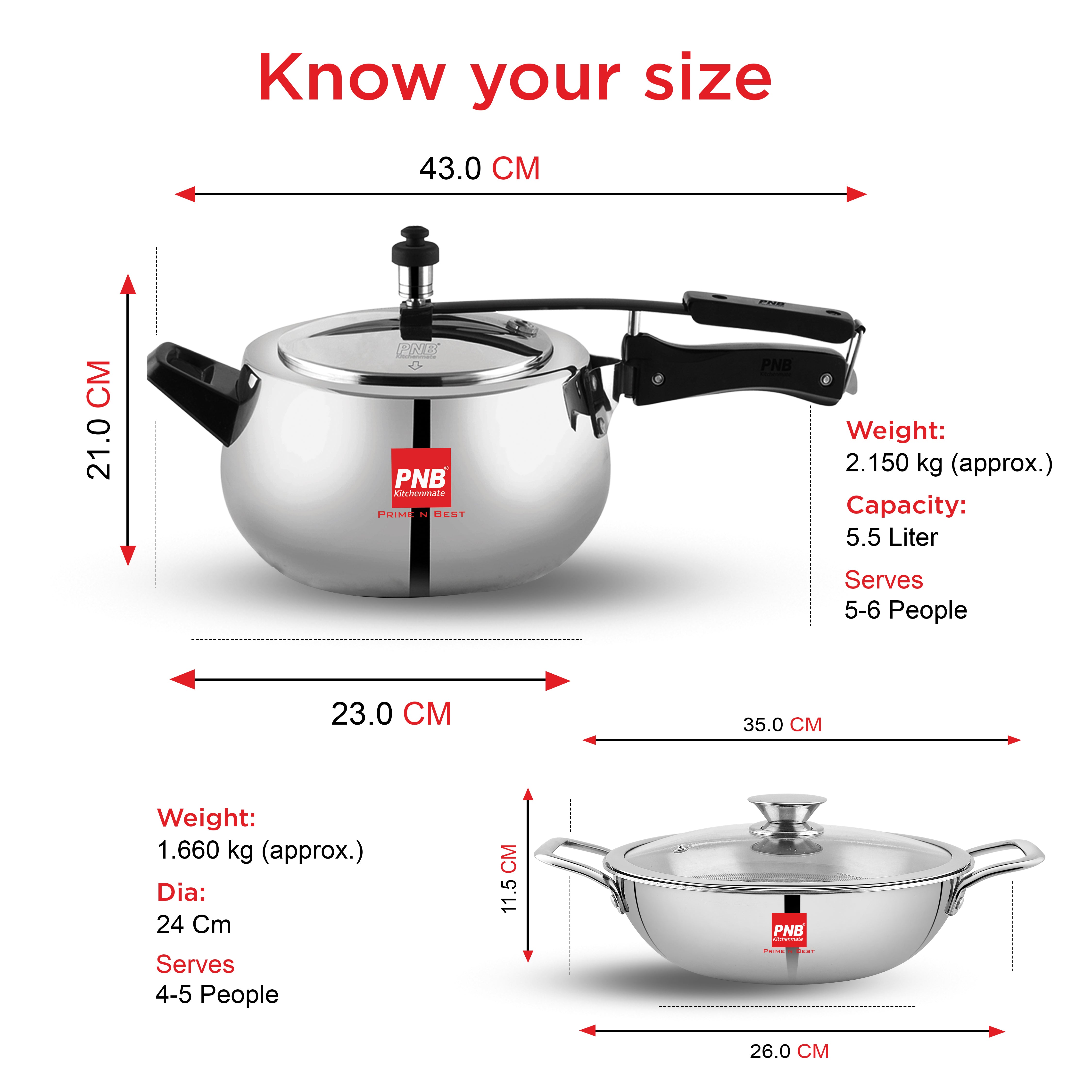Stainless Steel Triply 5.5L Pressure Cooker + 24cm Honeycomb Non Stick Kadhai Combo