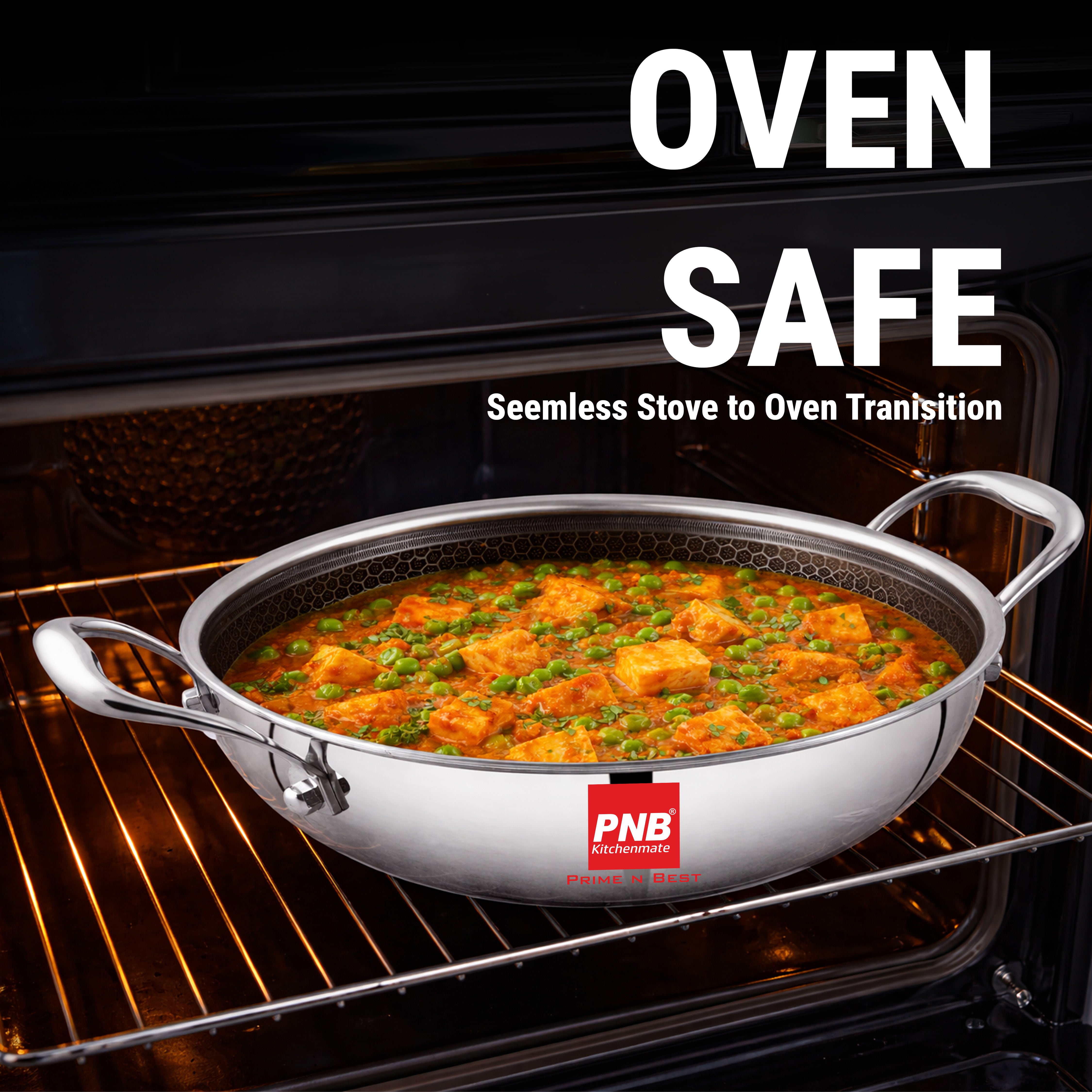 Inox Honeycomb Non Stick Triply Kadai with Glass Lid, Stainless