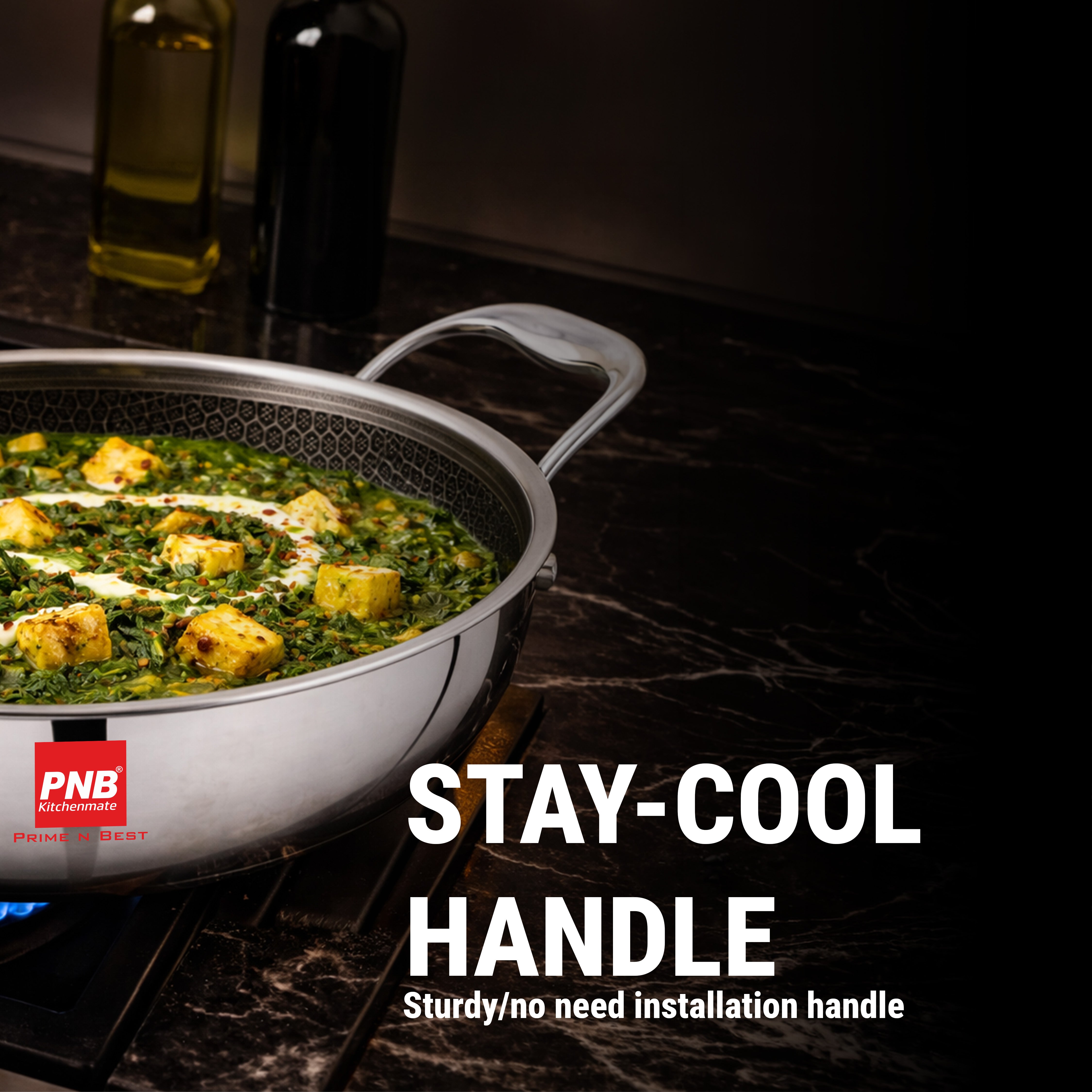 Inox Honeycomb Non Stick Triply Kadai with Glass Lid, Stainless Steel