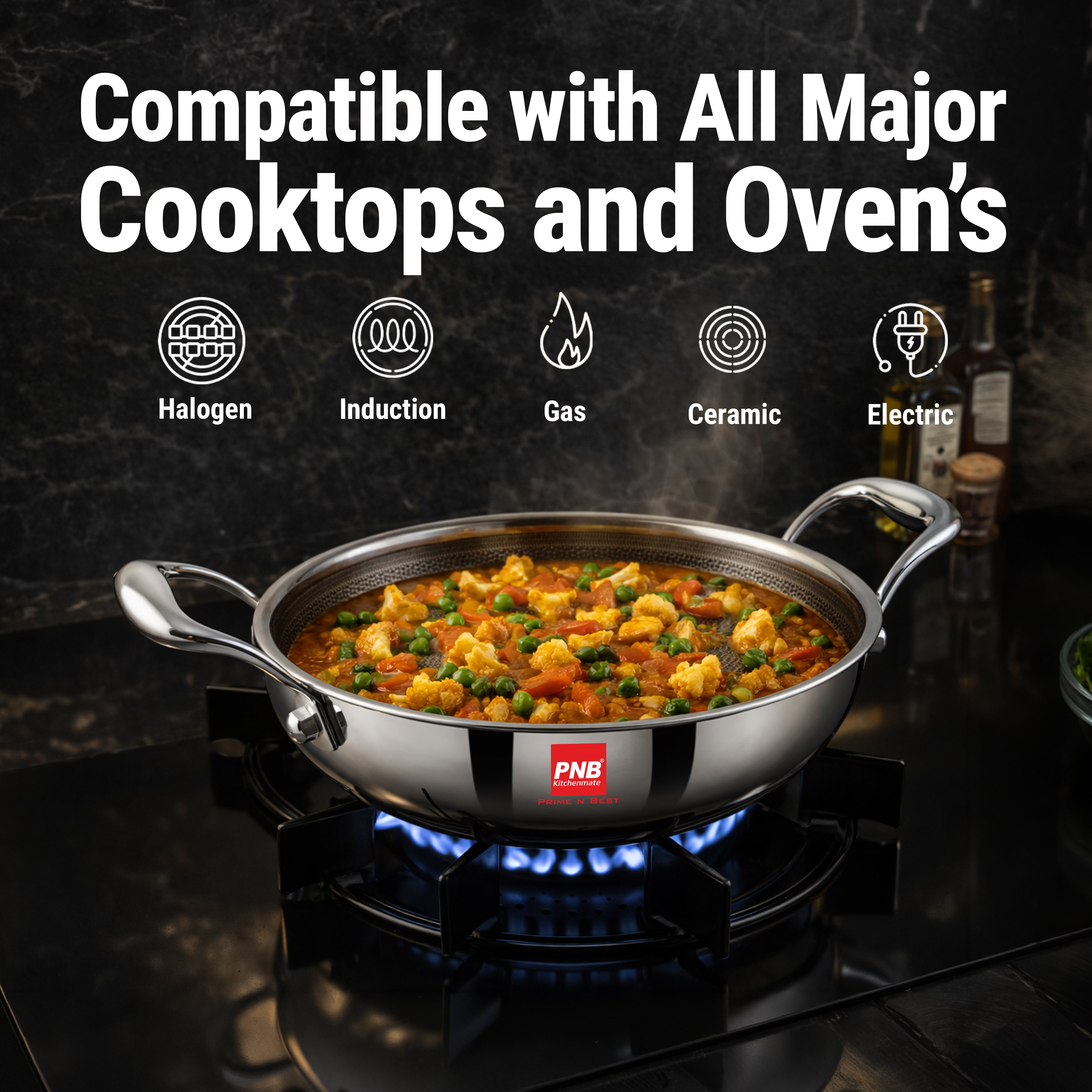 Inox Honeycomb Non Stick Triply Kadai with Glass Lid, Stainless