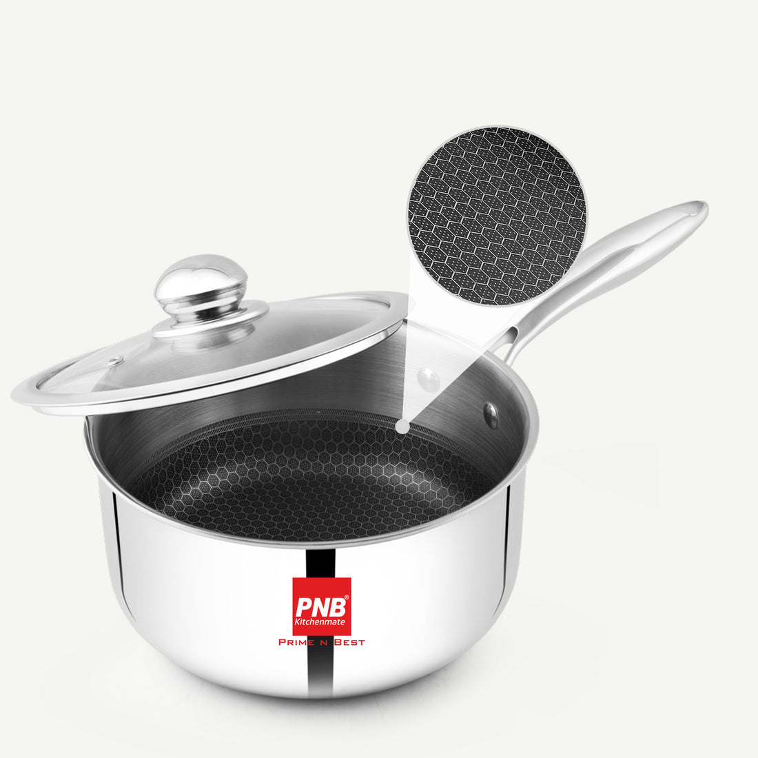 Honeycomb Non Stick Stainless Steel Triply Saucepan,  Stainless Steel Tea Pan with Lid | Induction & Gas Stove Compatible Milk Pan