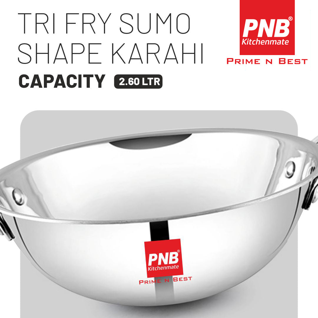 Tri-Fry Sumo Shape Karahi - Triply Cookware