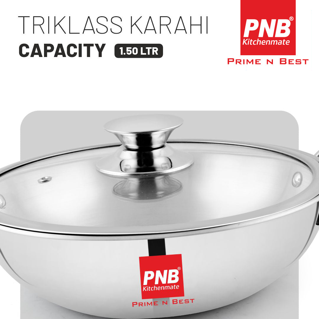 Triklass Karahi - Triply Glass Lid  Cookware
