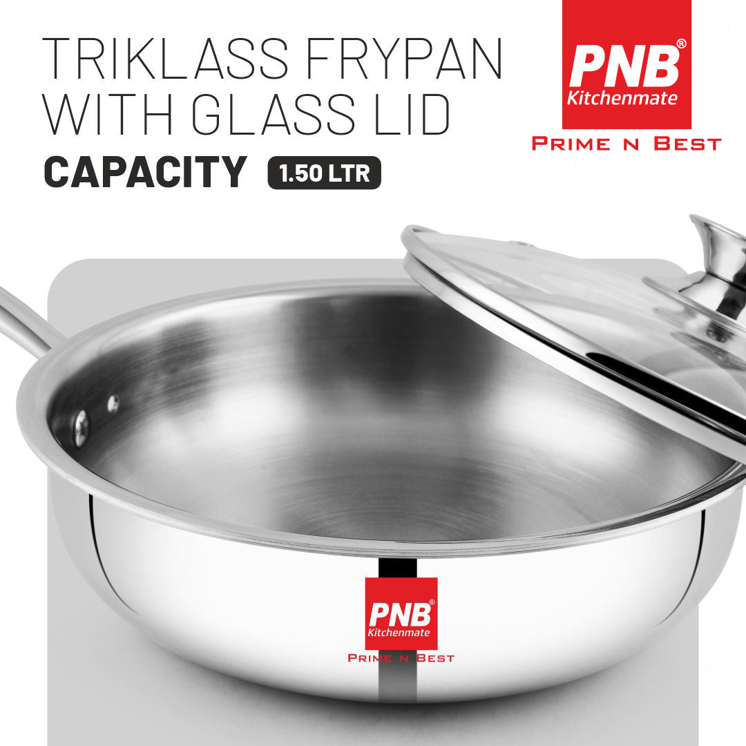 Triklass Frypan with Glass Lid - Triply Glass Lid Cookware