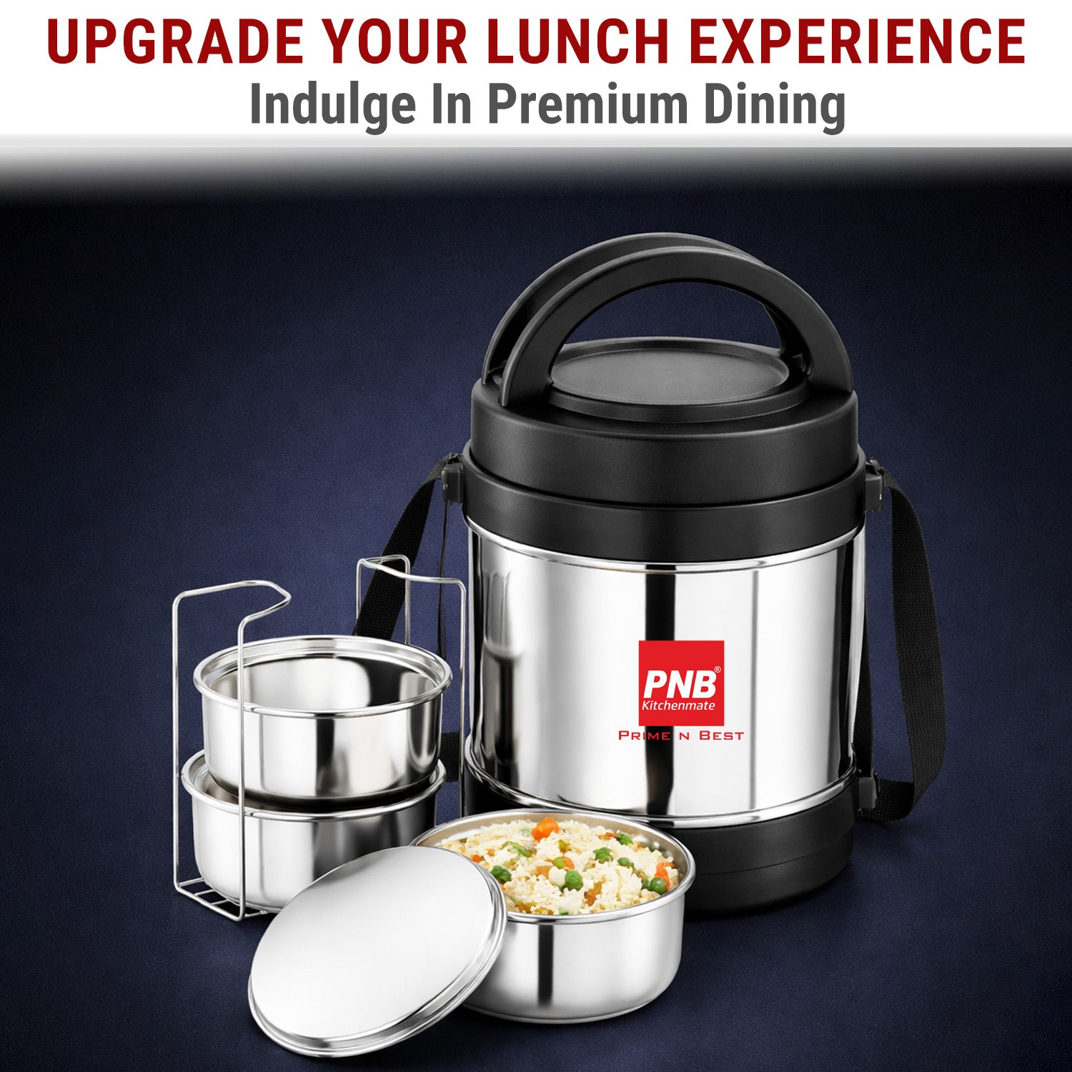 Turbo Insulated Lunch Box with 3 steel containers-3 piece Tiffin carrier
