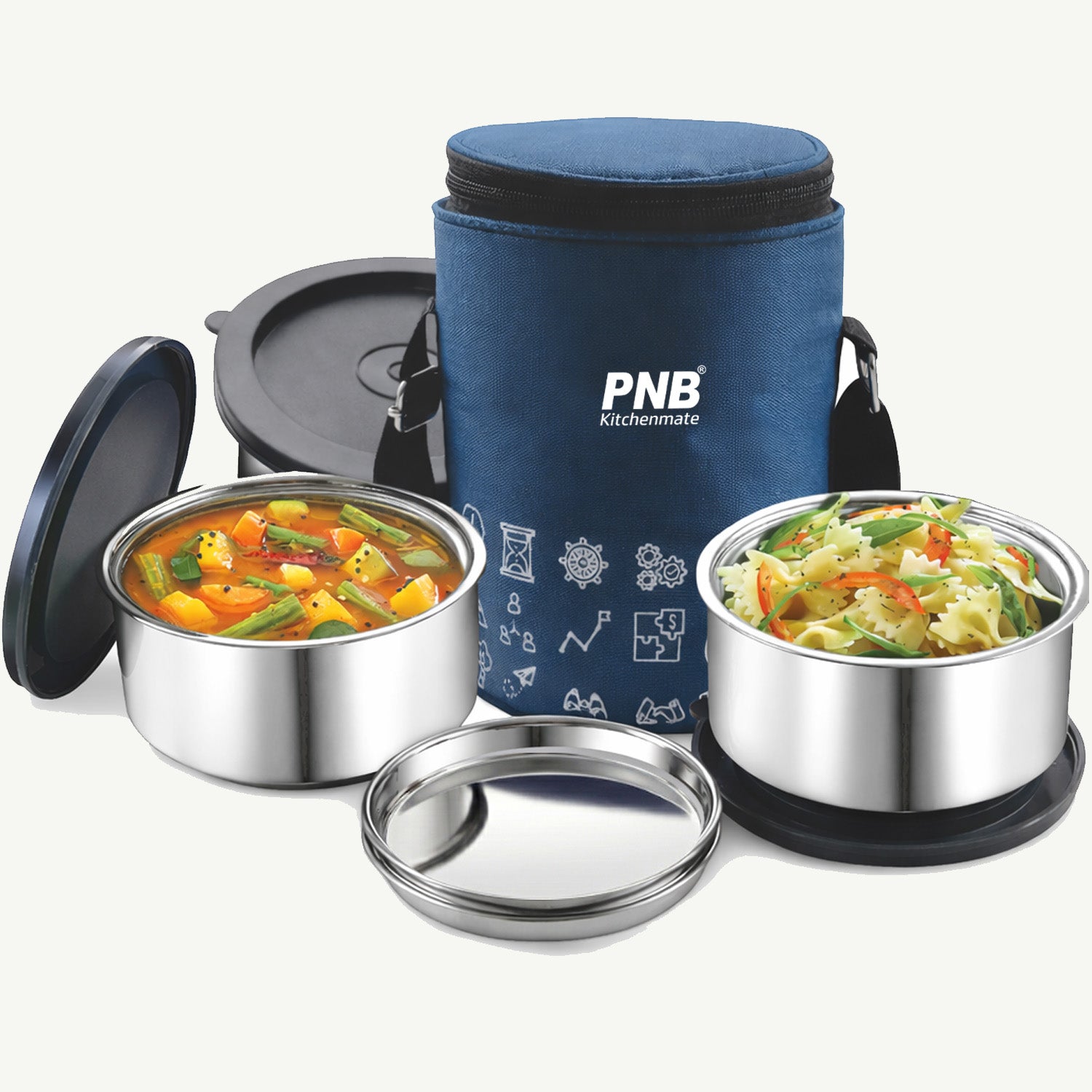 Stud Tiffin Set with 3 Steel containers and Insulated Bag