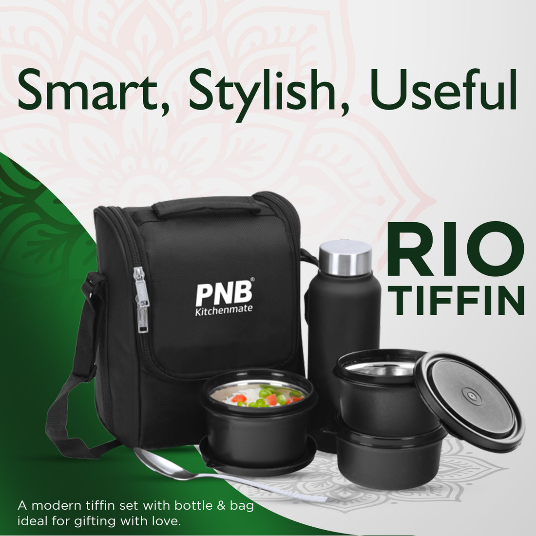 Rio Tiffin 3-Piece Containers with 1 Small Bottle