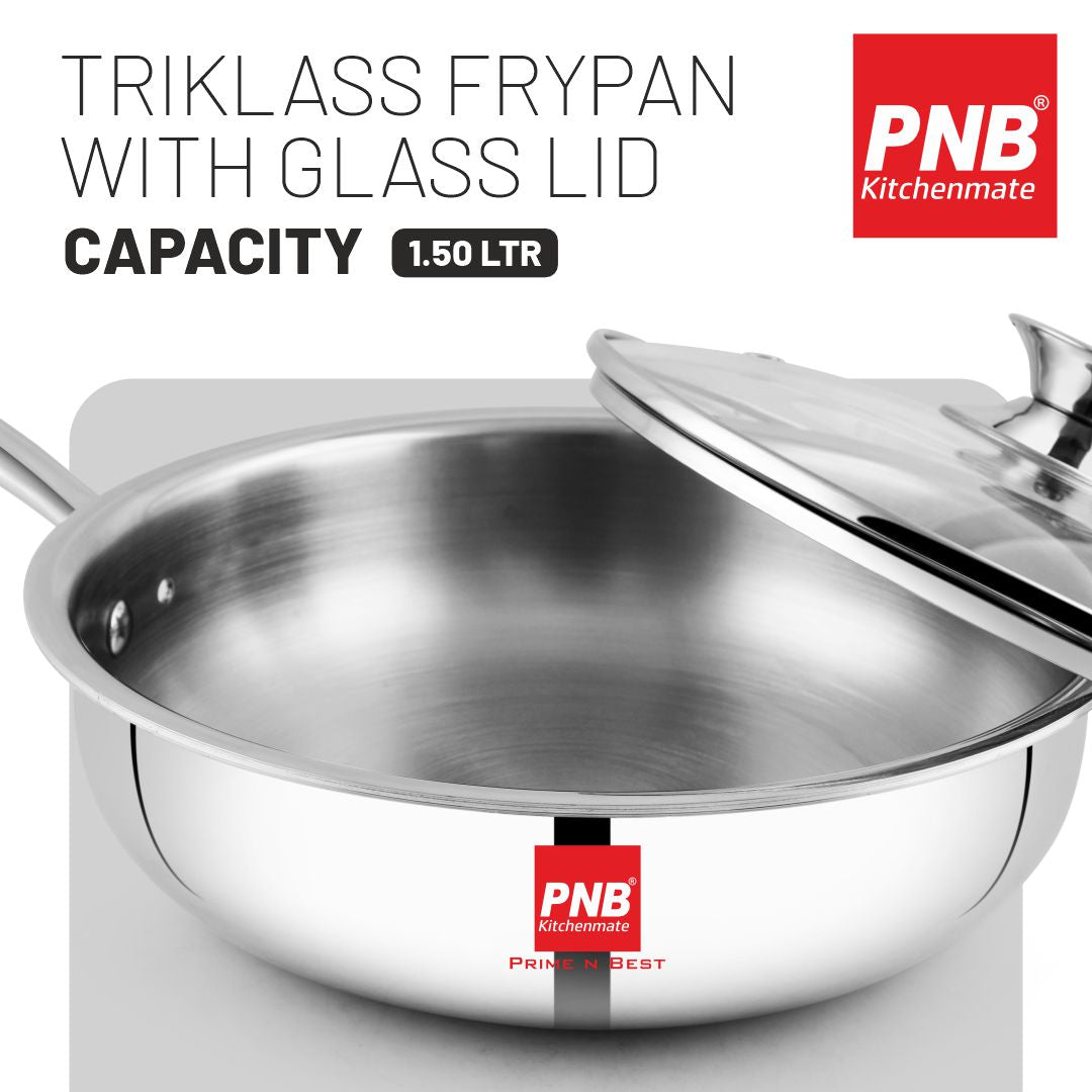 Triklass Frypan with Glass Lid - Triply Glass Lid Cookware