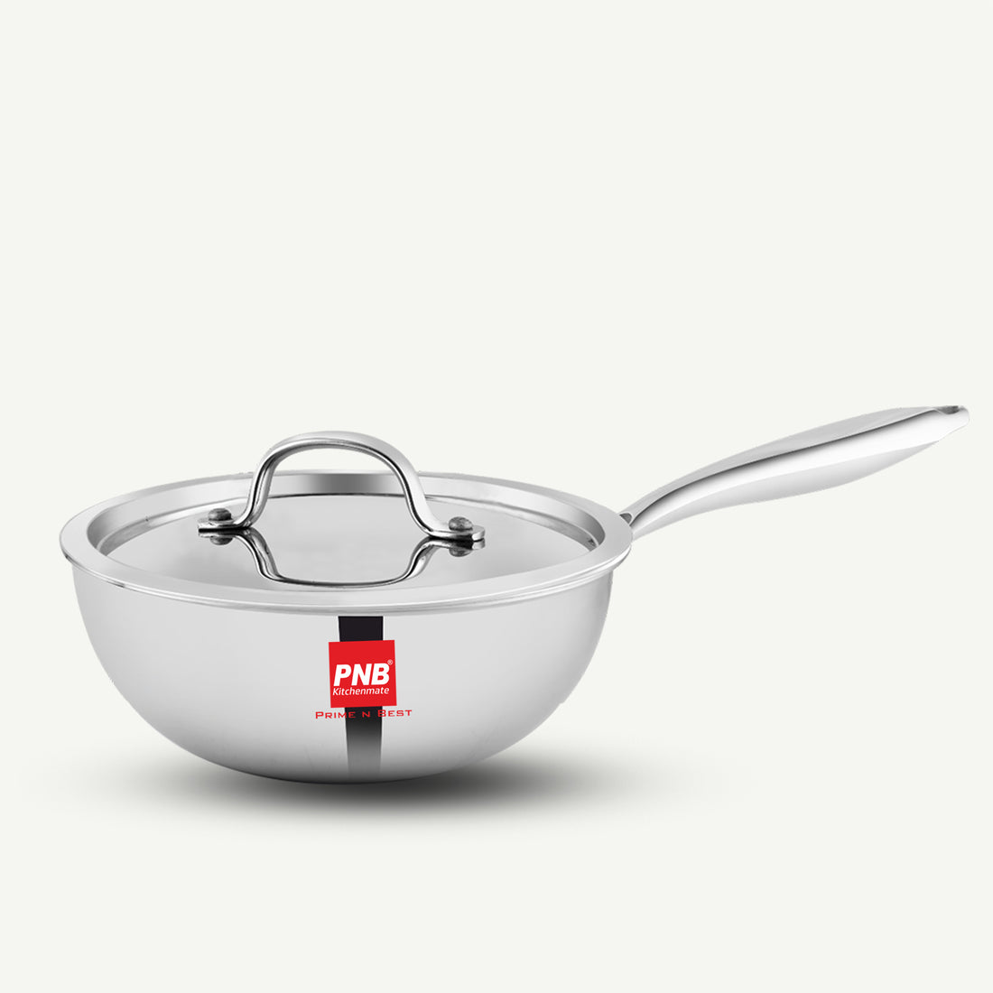 Tri-Ply Stainless Steel Wok / Chinese Kadai, Durable Stay Cool Cast Handles, Heavy Bottom, Less Oil Use, Non-Toxic, Healthy Cooking - Induction and Gas Stove Ready