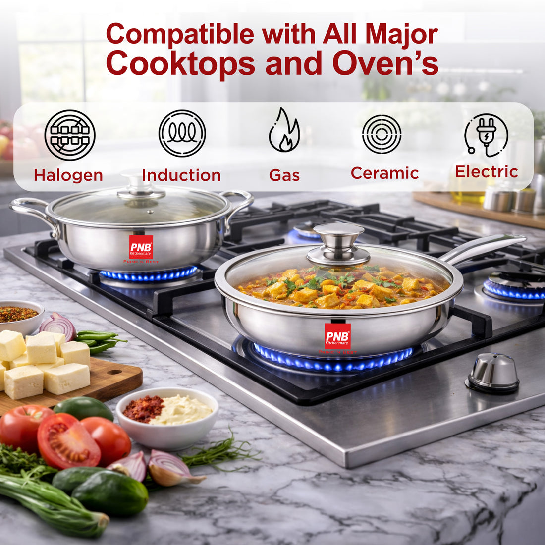 Triply Stainless Steel Frypan with Tempered Glass Lid | 3-Ply Induction Gas Compatible | PFOA Free | 5 Year Warranty | Ideal Frying Pan