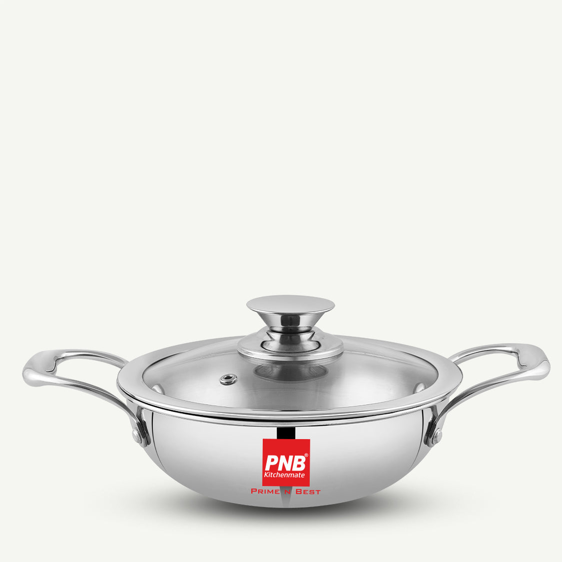Triply Stainless Steel Kadai | Suitable For Indian Cooking, Sauces, Stews, Soups | Glassl Lid | Induction, Electric Friendly