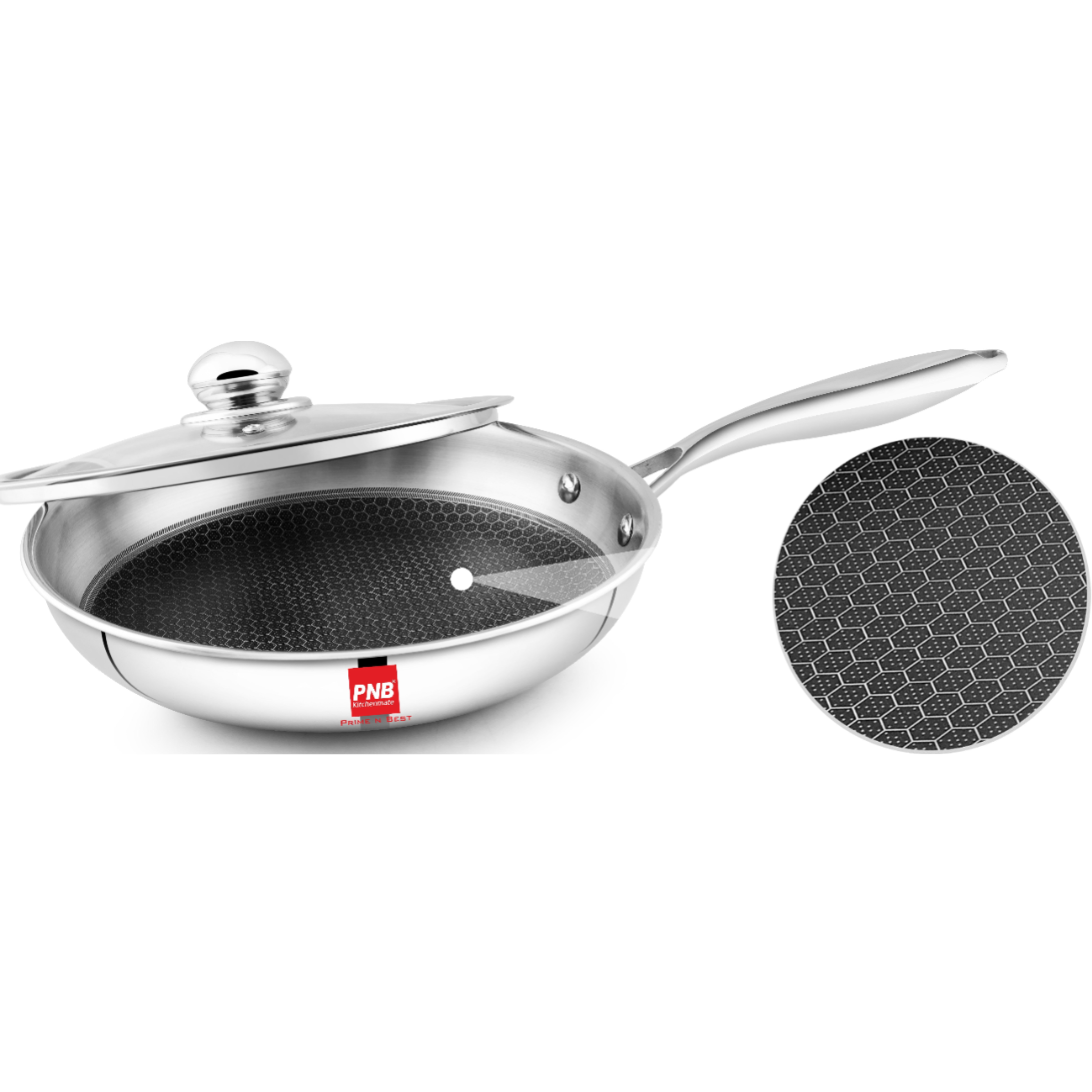 Triply Stainless Steel Frypan, Honeycomb Mesh Non-Stick Coating, PFOA Free, Consumes Less Oil, Healthy Cooking, Even Heat Distribution - Induction and Gas Stove Ready